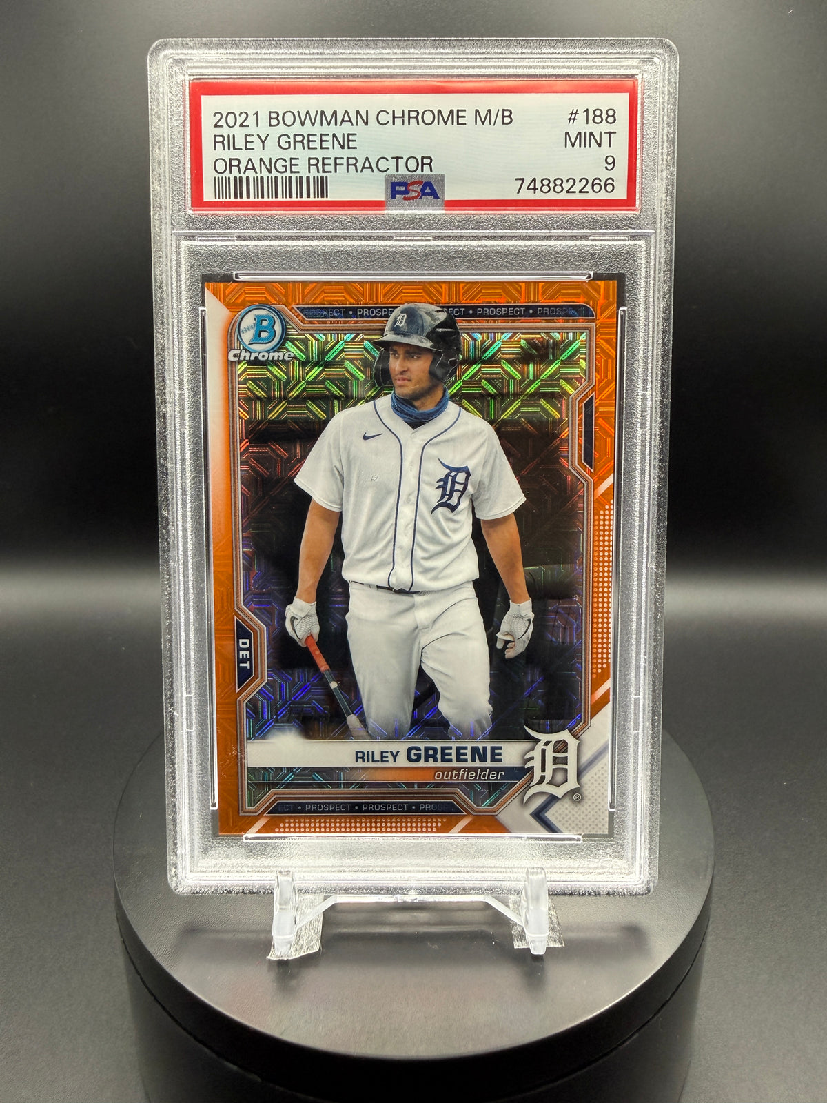 Riley Greene 2021 Bowman Chrome Mega Box #188 Orange Refractor /25 PSA 9