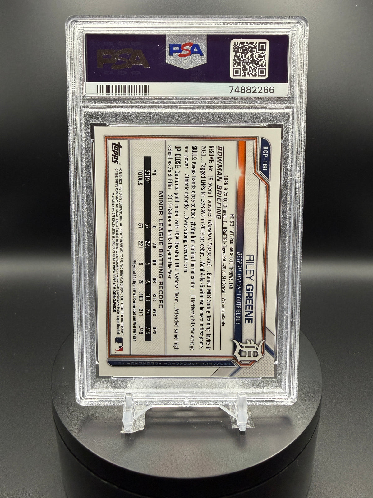 Riley Greene 2021 Bowman Chrome Mega Box #188 Orange Refractor /25 PSA 9