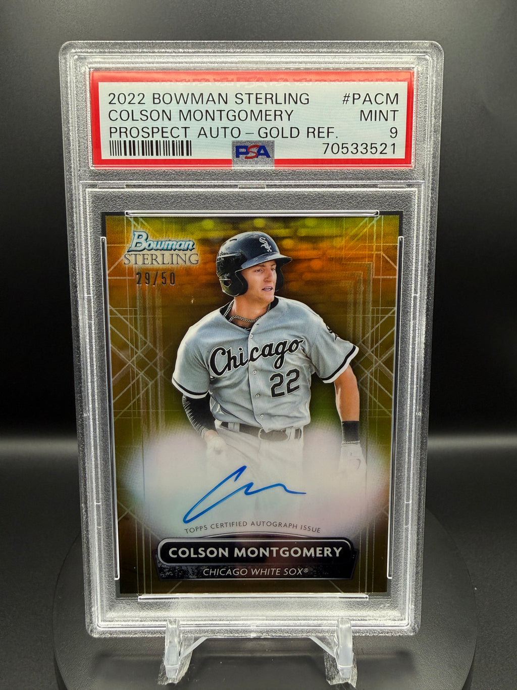 Colson Montgomery 2022 Bowman Sterling Prospect Autograph #PACM Gold Refractor /50 PSA 9