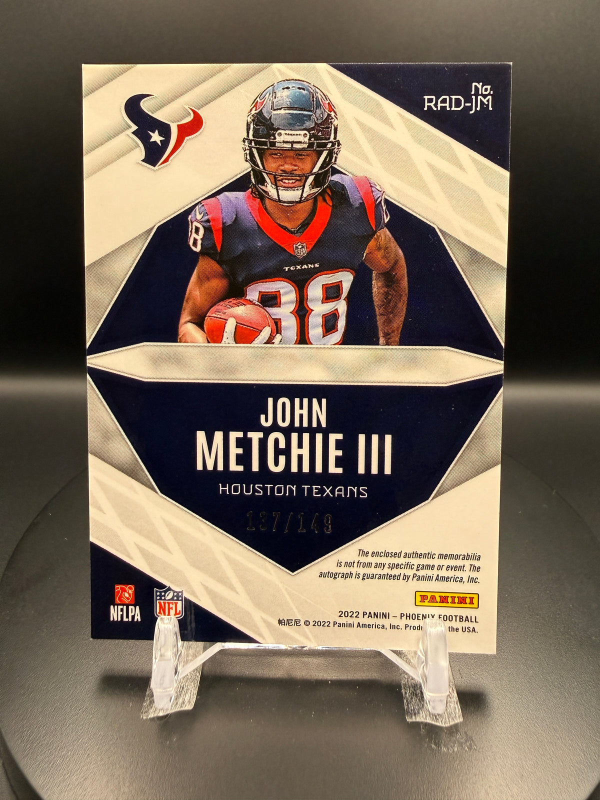 John Metchie III 2022 Panini Phoenix #RADJM Rising Rookie Material Signature RC /149 Auto Patch