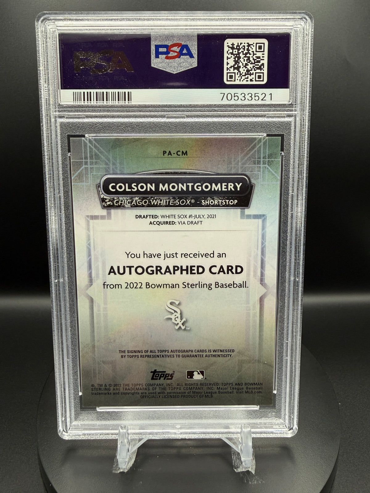 Colson Montgomery 2022 Bowman Sterling Prospect Autograph #PACM Gold Refractor /50 PSA 9