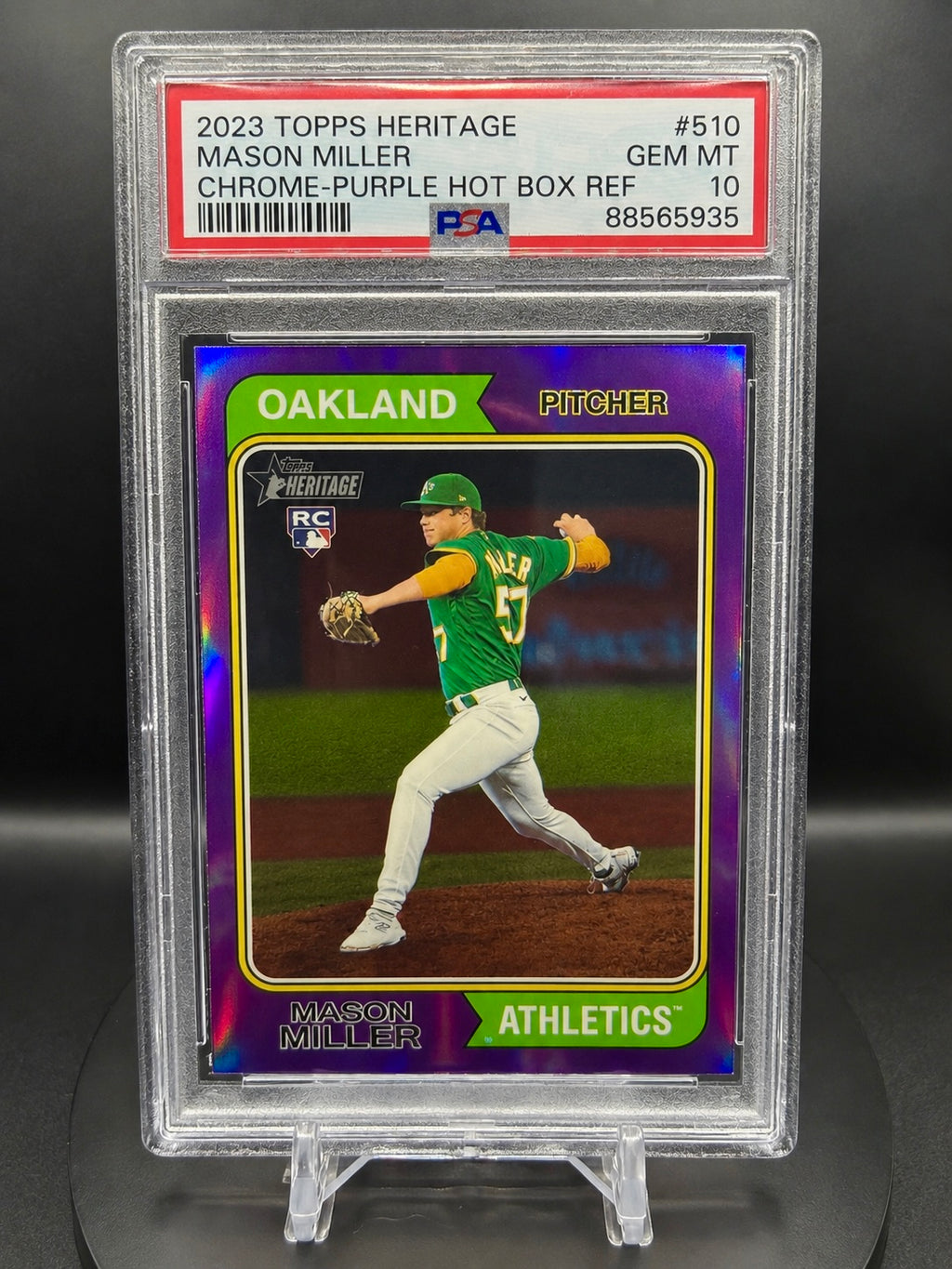 Mason Miller 2023 Topps Heritage Chrome #510 Purple Hot Box Refractor RC PSA 10