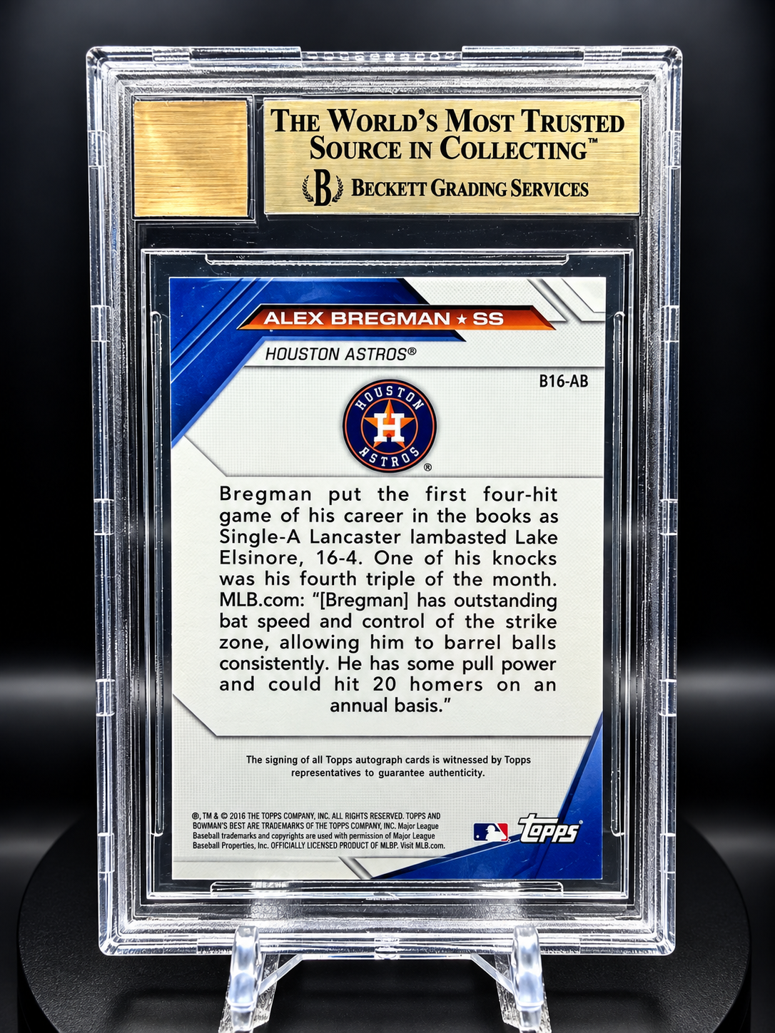 Alex Bregman 2016 Bowman's Best #B16-AB Best of 2016 Autographs /50 BGS 9.5