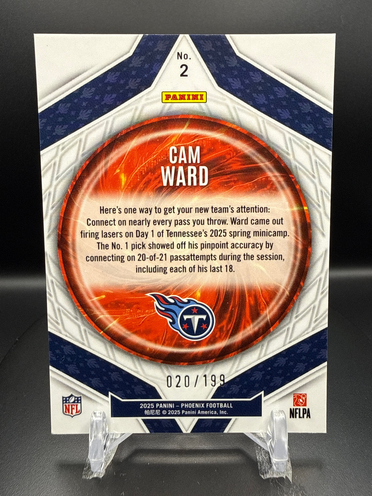 Cam Ward 2025 Panini Phoenix #2 Paragon Blue RC /199