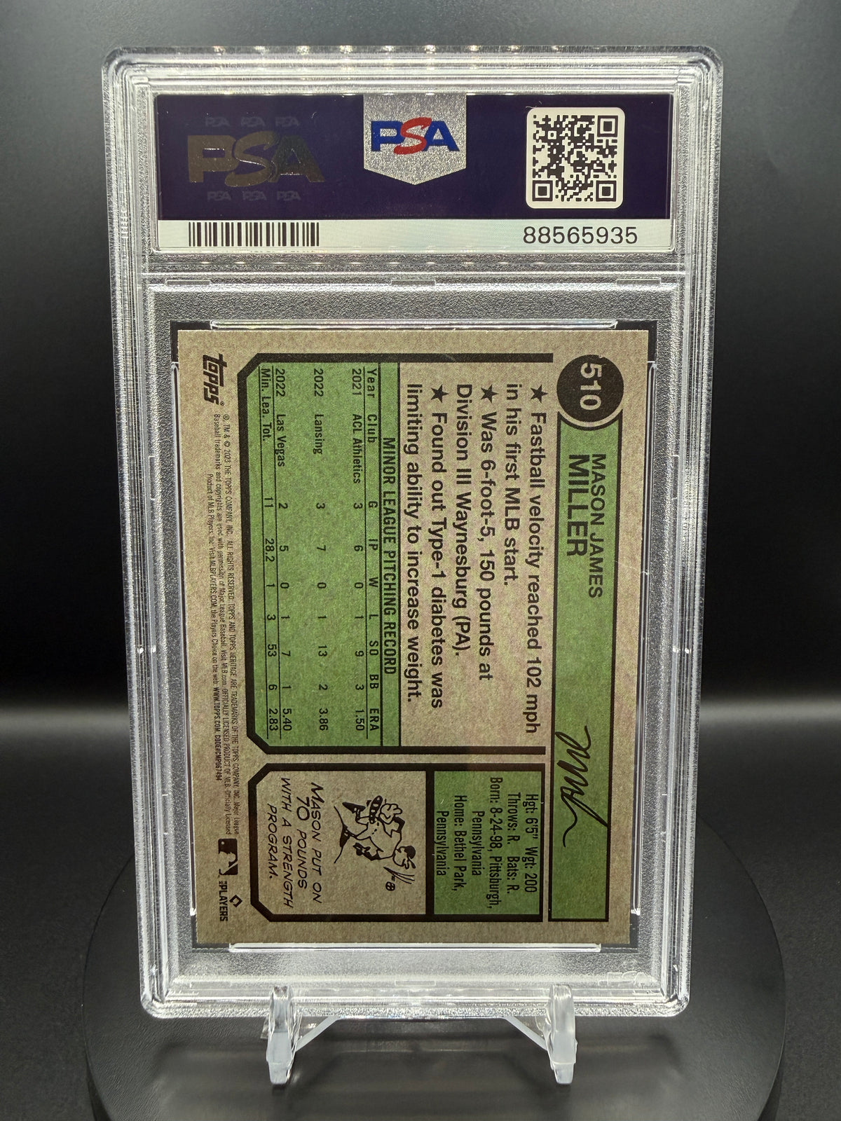 Mason Miller 2023 Topps Heritage Chrome #510 Purple Hot Box Refractor RC PSA 10