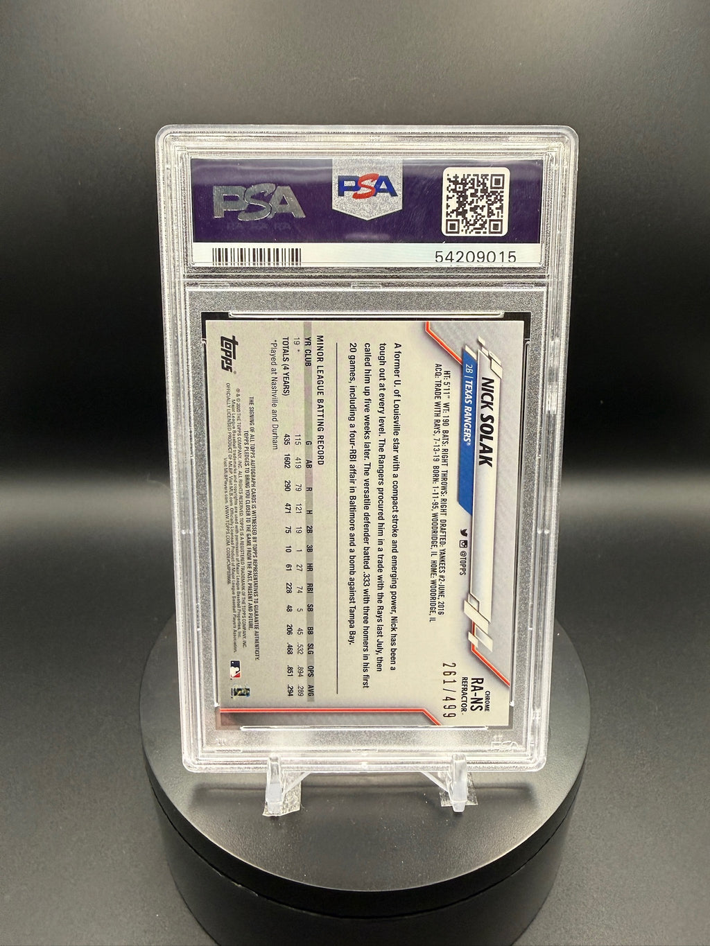 Nick Solak 2020 Topps Chrome #RANS Refractor Autograph /499 PSA 9