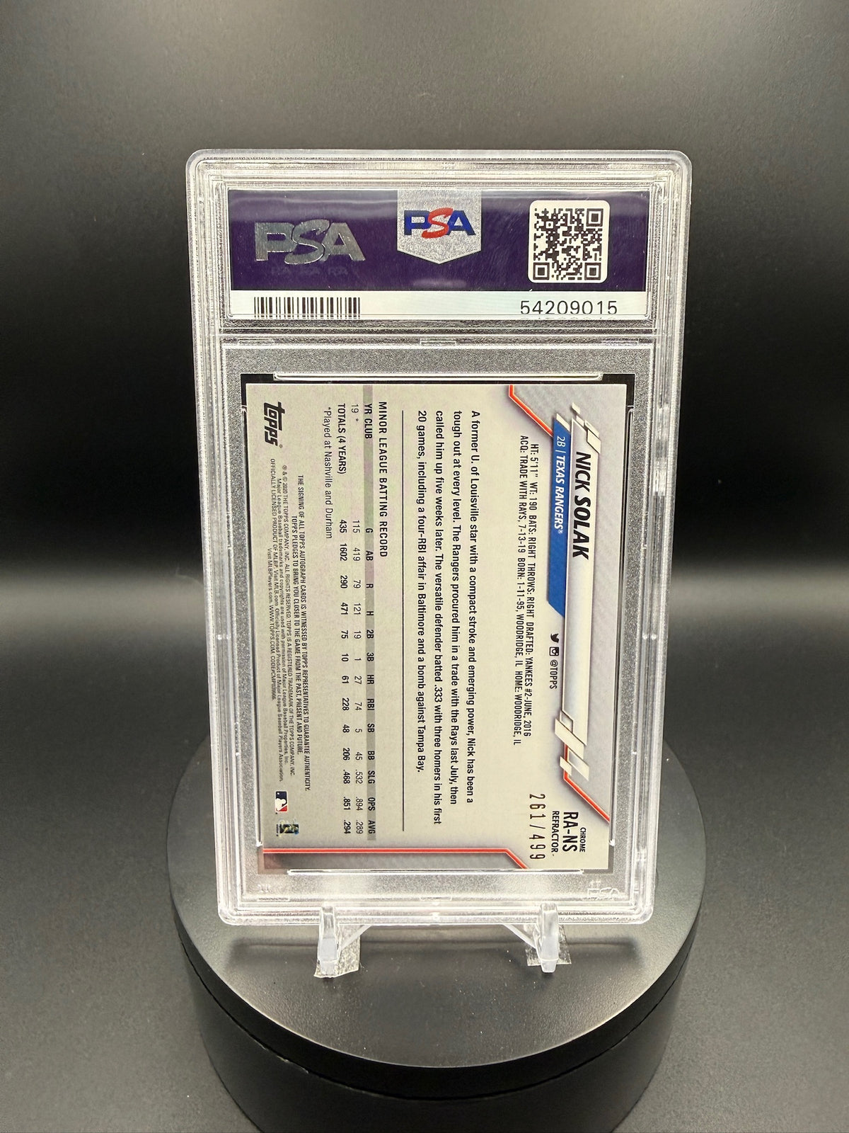 Nick Solak 2020 Topps Chrome #RANS Refractor Autograph /499 PSA 9
