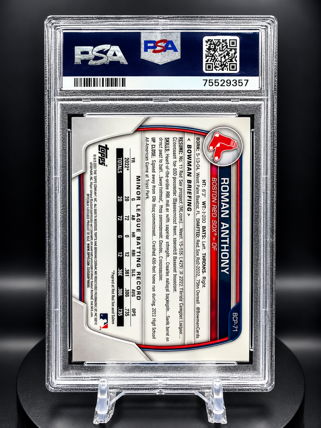 Roman Anthony 2023 Bowman Chrome Prospects #BCP71 Aqua Shimmer Refractor /125 PSA 9