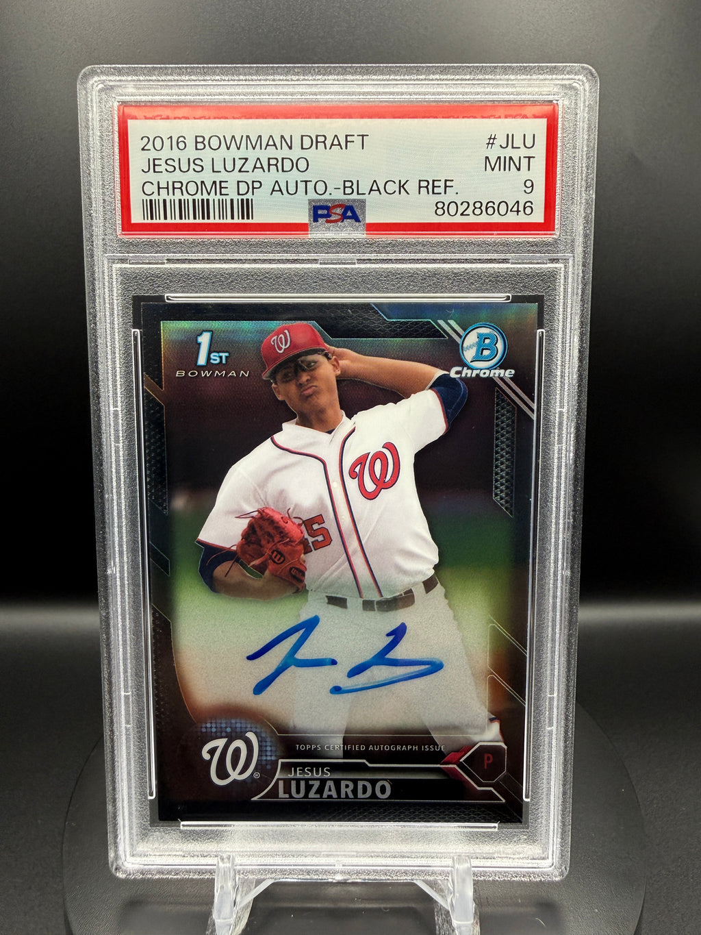 Jesus Luzardo 2016 Bowman Draft Chrome Draft Picks Autograph #JLU Black Refractor /75 PSA 9