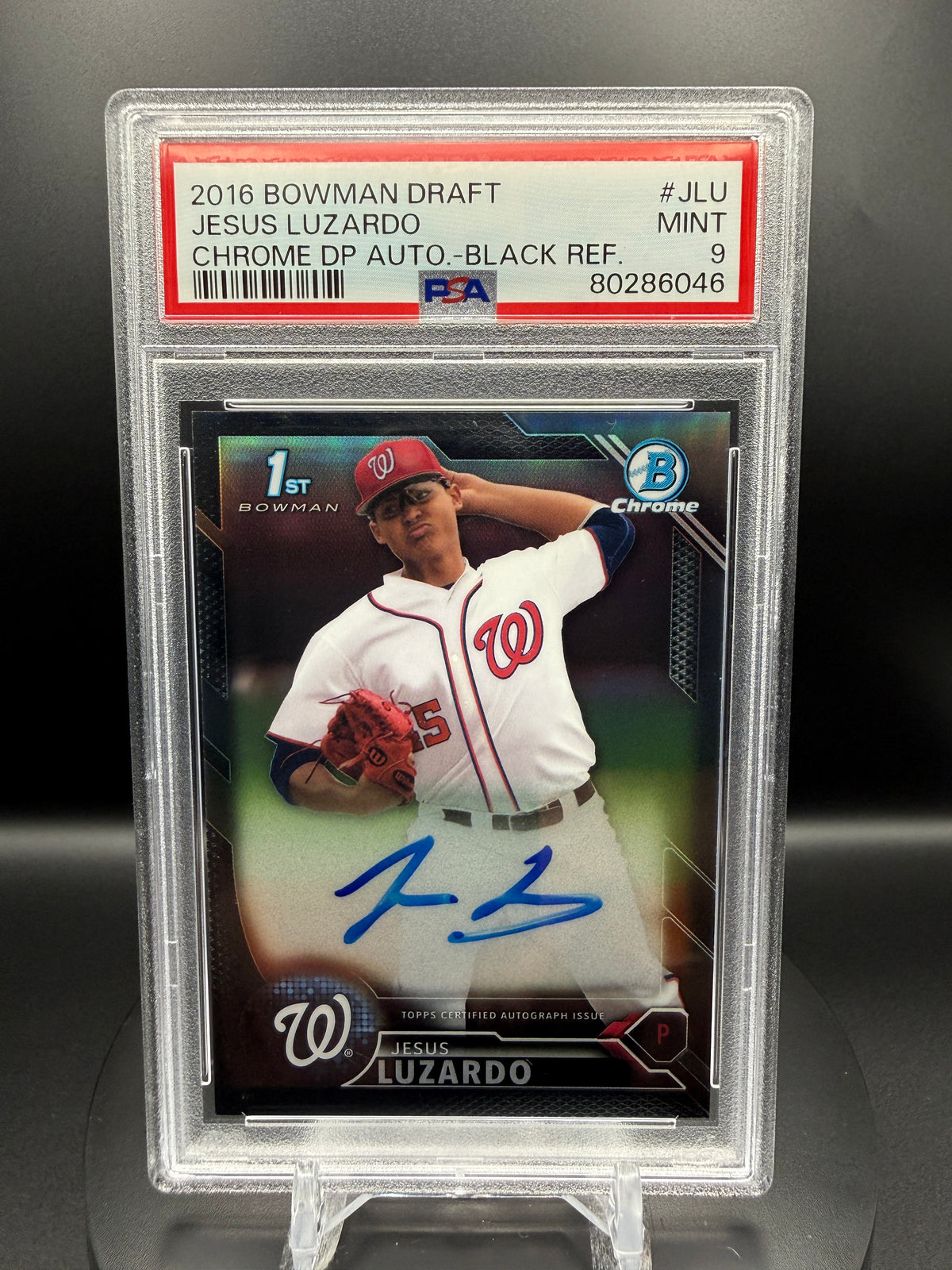 Jesus Luzardo 2016 Bowman Draft Chrome Draft Picks Autograph #JLU Black Refractor /75 PSA 9