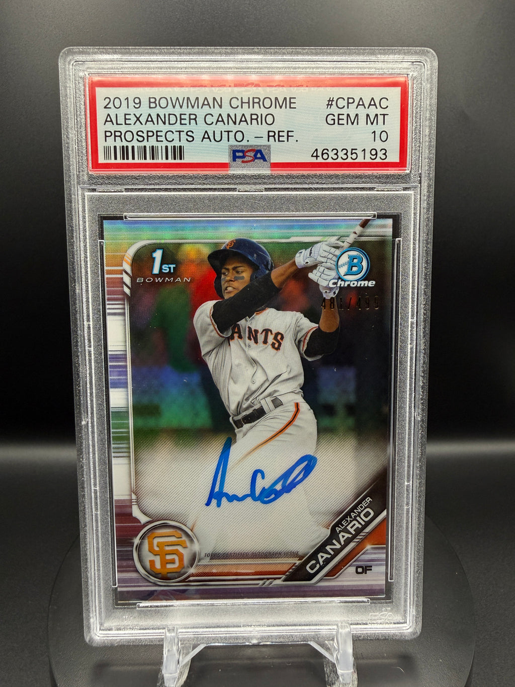 Alexander Canario 2019 Bowman Chrome Prospects Auto #CPAAC Refractor /499 PSA 10 Gem