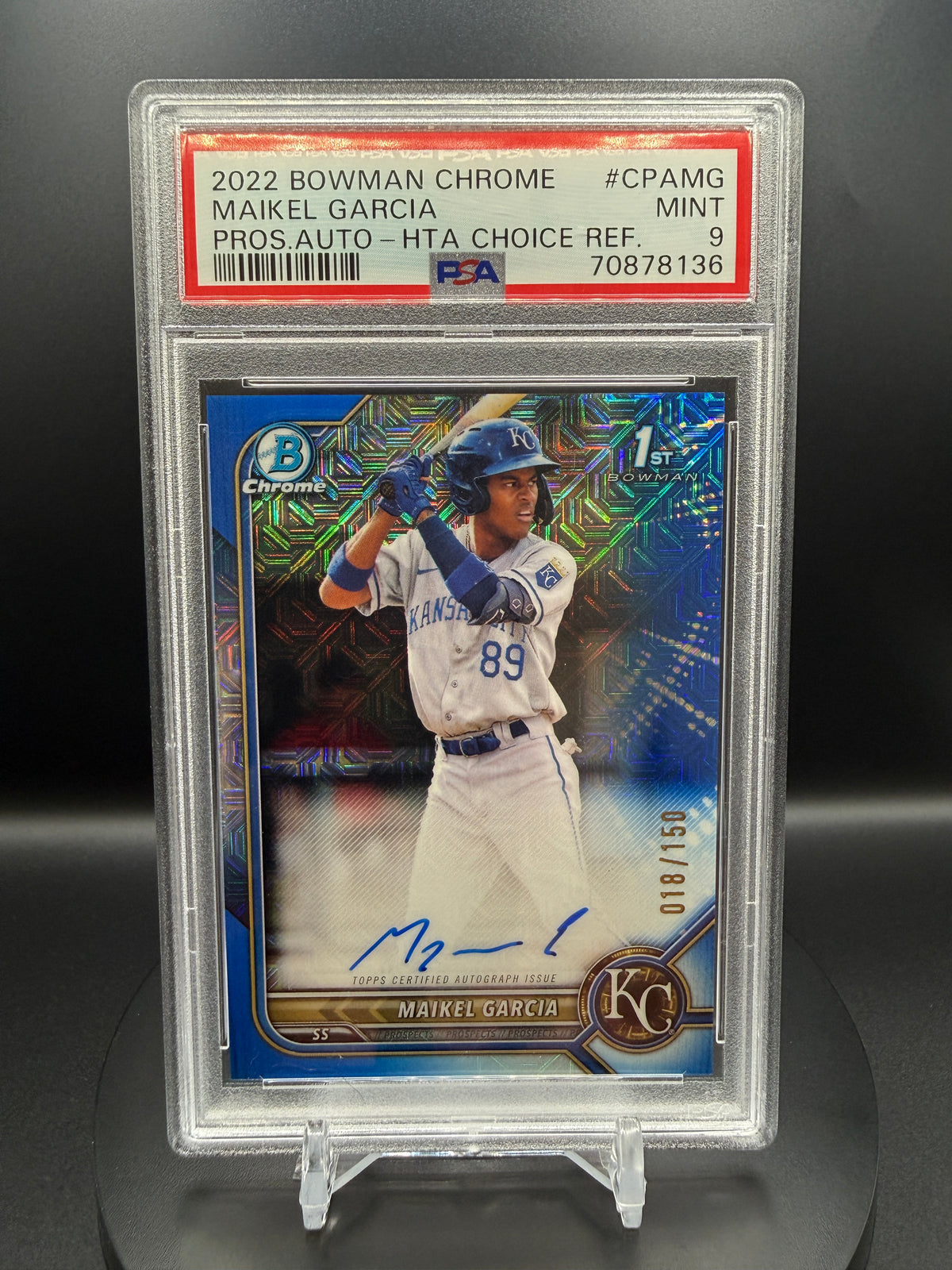 Maikel Garcia 2022 Bowman Chrome Prospect Auto #CPAMG HTA Choice Refractor /150 PSA 9
